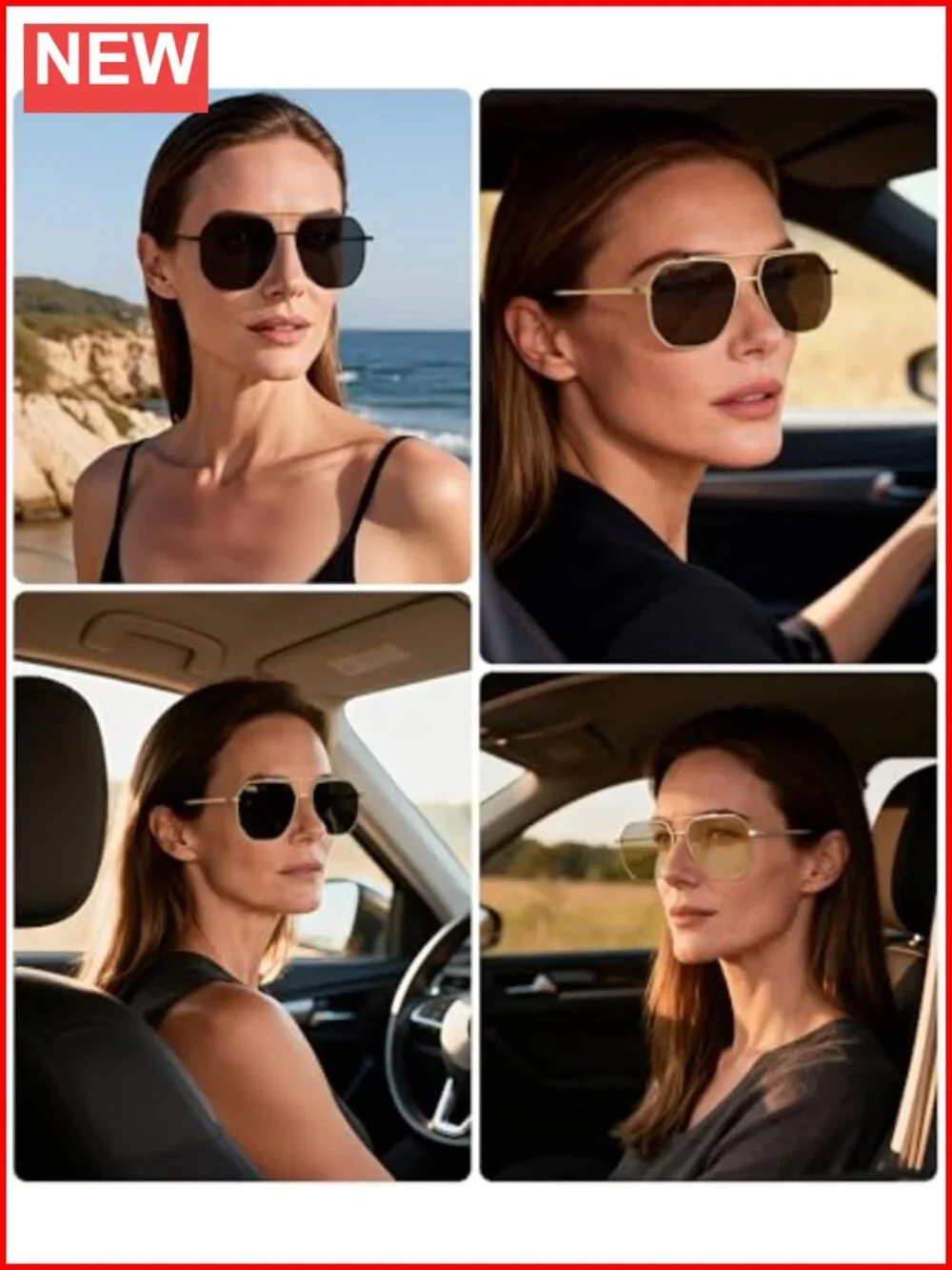 Retro Oversized Aviator Sunglasses for Women Men Polarized Metal Shades